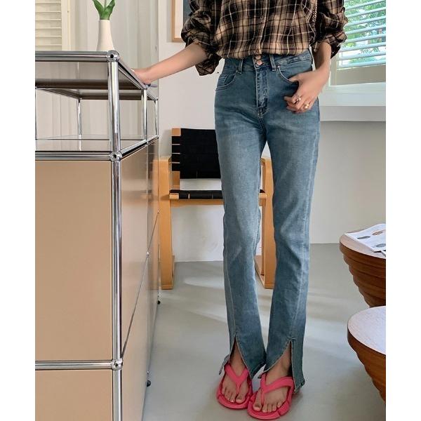 ジーンズ デニム デニムパンツ スリットタイトデニムパンツ レディース