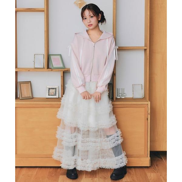 ロング スカート 「=LOVE 大場花菜さん着用」チュールフリルティアードロングスカート