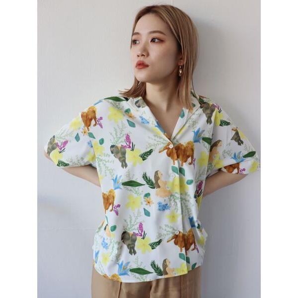 ブラウス シャツ 「MURUA×NARI (LITTLE FUNNY FACE)」 オープンカラーシャツ レディース