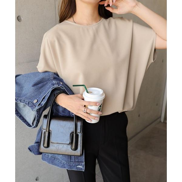 tシャツ きれいめ梨地ポンチドルマンスリーブトップス レディース の商品画像