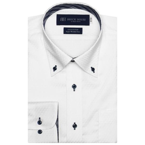 スーピマ 形態安定ノーアイロン ボタンダウン 長袖ビジネスワイシャツ