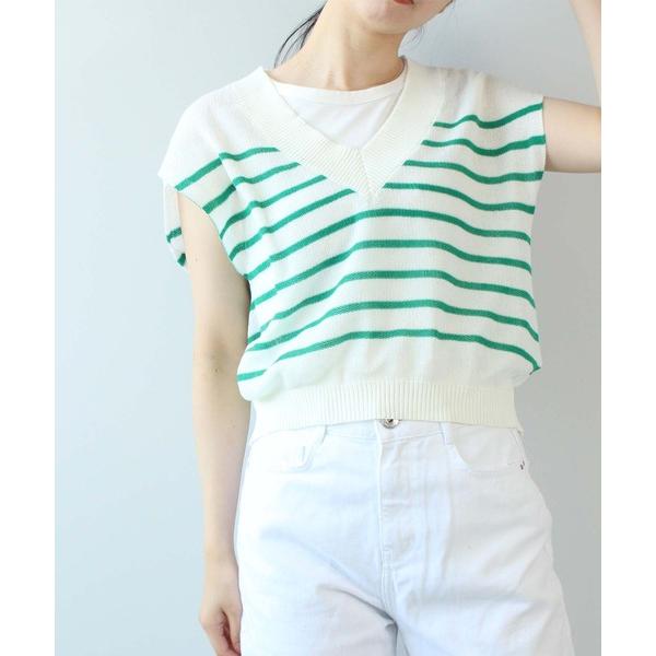 ニット ボーダー Vネック ニットベスト