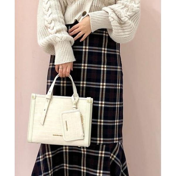 ハンドバッグ クロコ調シンプル横型ハンドバッグ