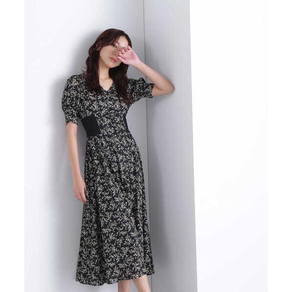 ワンピース◇リブ切替フラワープリントワンピース