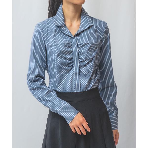シャツ ブラウス ペンシルストライプスタンドカラーシャツ レディース