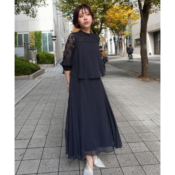 ドレス 「結婚式・パーティードレス」レース切替ドッキングスタンドカラーワンピースドレス「大きいサイズ有」 の商品画像