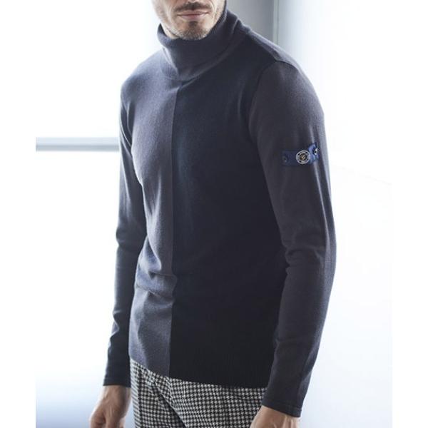 ニット g-stage/ジーステージ/インターシャ 切り替え タートルネック ニット (ソリストヒート)