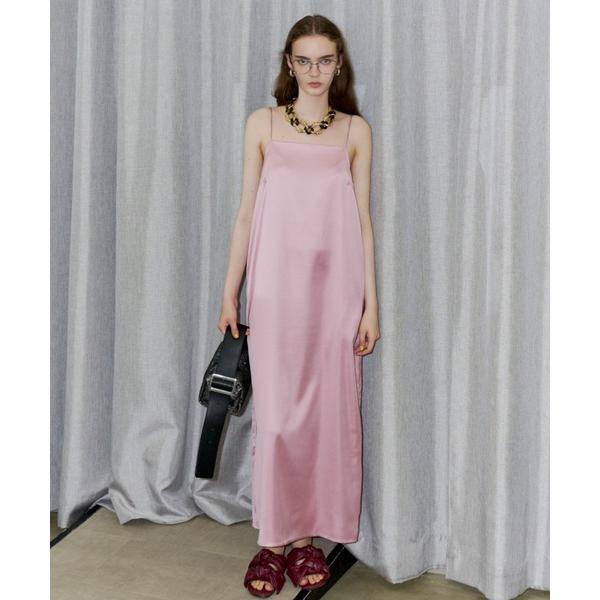 ワンピース Fastener slit satin dress/ファスナースリット キャミソールサテンドレス