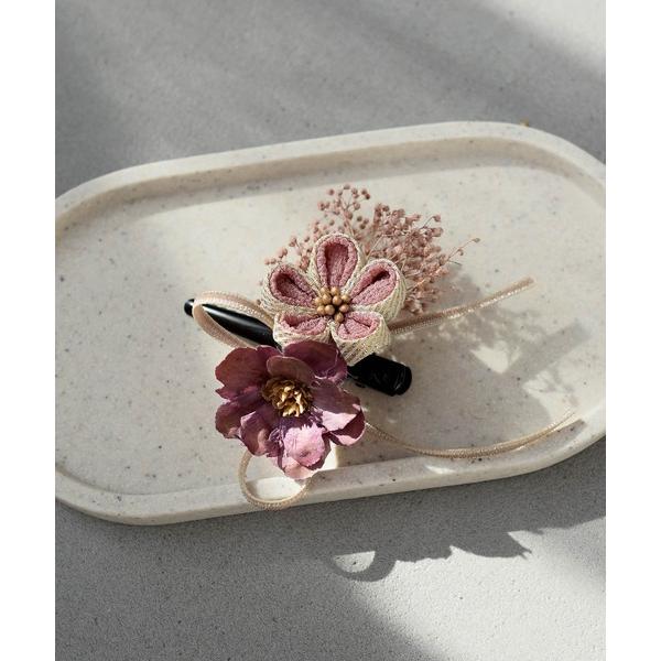 髪飾り クリップ つまみ細工 梅＆リボン 日本製 レディース の商品画像