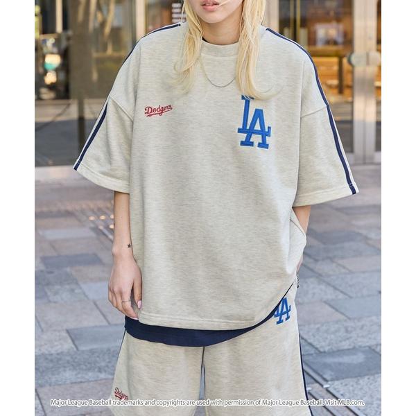 セットアップ MLB/メジャーリーグベースボール 別注 セットアップ ワッペン刺繍  サイドライン ビッグシルエット半袖プルオーバースウェット＆ショー の商品画像