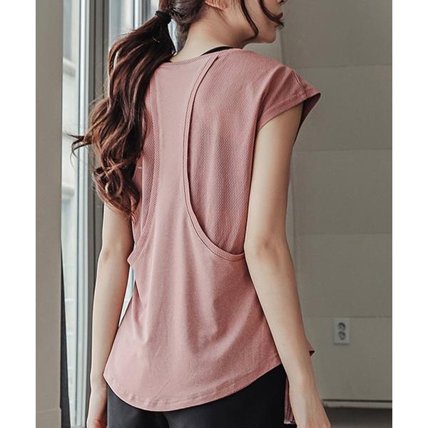 レディース フレンチスリーブメッシュヨガトップス ピラティスウェア レディース の商品画像