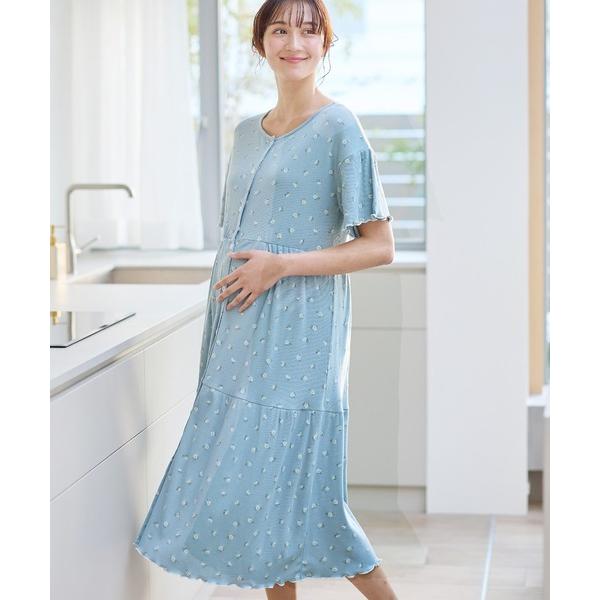 マタニティ テレコ小花柄ティアードネグリジェ/ワンピースパジャマ/ルームウェア（マタニティ/授乳服）授乳楽々 妊婦服 産前・産後対応（Yahoo!・ZOZOTOWN Yahoo!店）