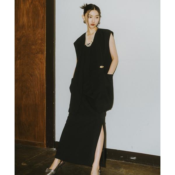 パーティードレス ドレス バックシアージレセットアップドレス / back sheer gilet setup dress