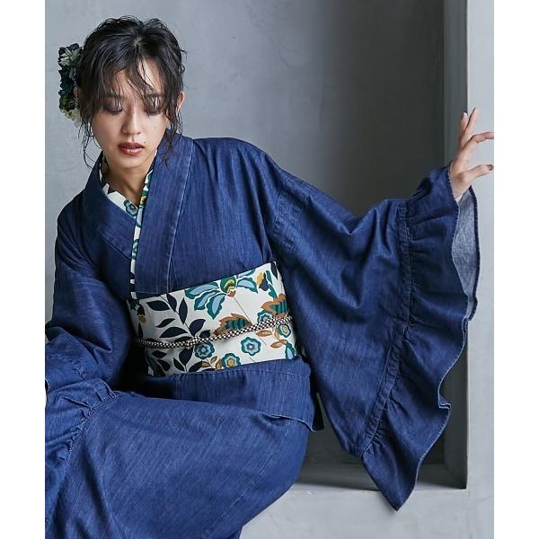 浴衣 1人で着られる綿100％2WAYデニム浴衣(花柄半襟付き) 「大きいサイズ有」GEVS. レディース の商品画像