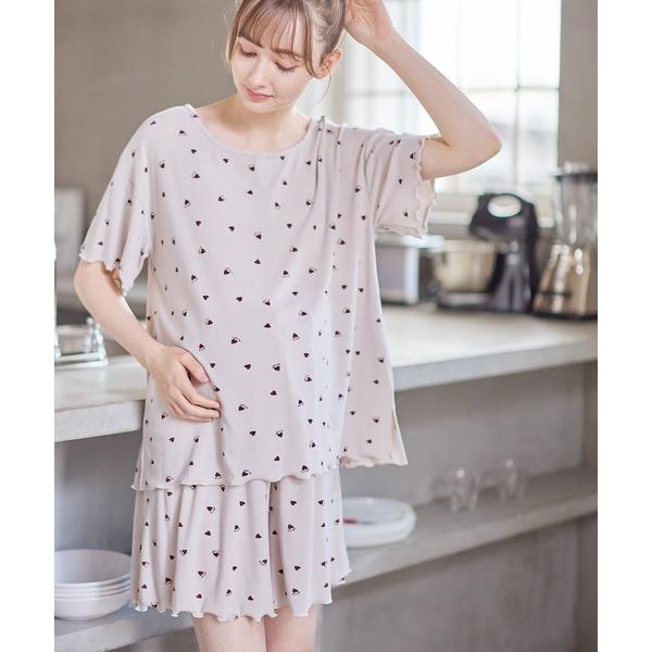 マタニティ リブハート柄パジャマ「上下セット」(産前・産後対応 マタニティ＆授乳服 ルームウェア)（Yahoo!・ZOZOTOWN Yahoo!店）