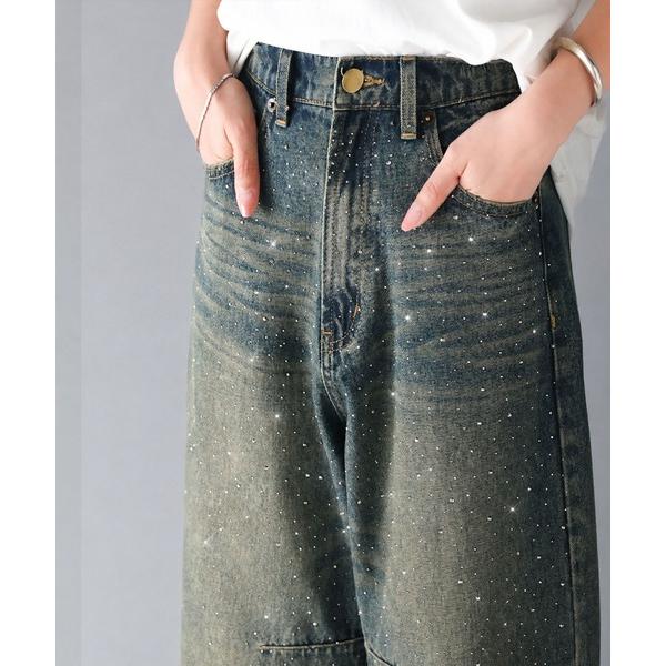 ワイドパンツ ジーンズ デニム デニムパンツ 「「ブルー」9月下旬再入荷！予約受付中」「mily bilet」動くたび、キラキラ輝くオーロラストーンが主役。ヴ…
