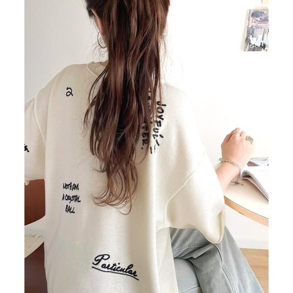 tシャツ 後ろ姿までぬかりなくオシャレにキマる。ランダム刺繍裏毛ハーフスリーブTシャツ レディース（Yahoo!・ZOZOTOWN Yahoo!店）