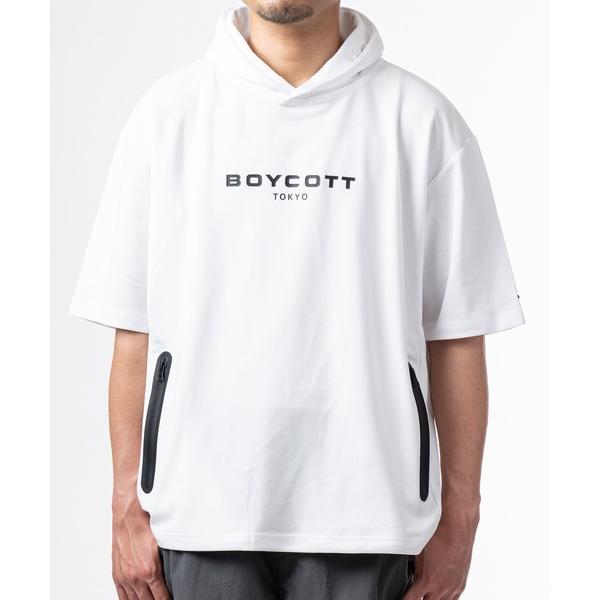 パーカー 「BOYCOTT/ボイコット」 ボックスシルエットフロントロゴプリント半袖プルオーバーフーディ メンズ レディース