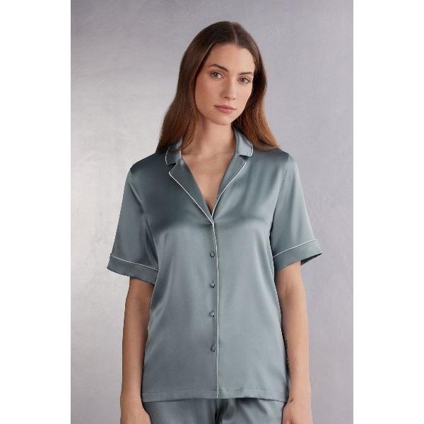 パジャマ ルームウェア メンズスタイル シルク ショートスリーブ シャツ レディース の商品画像