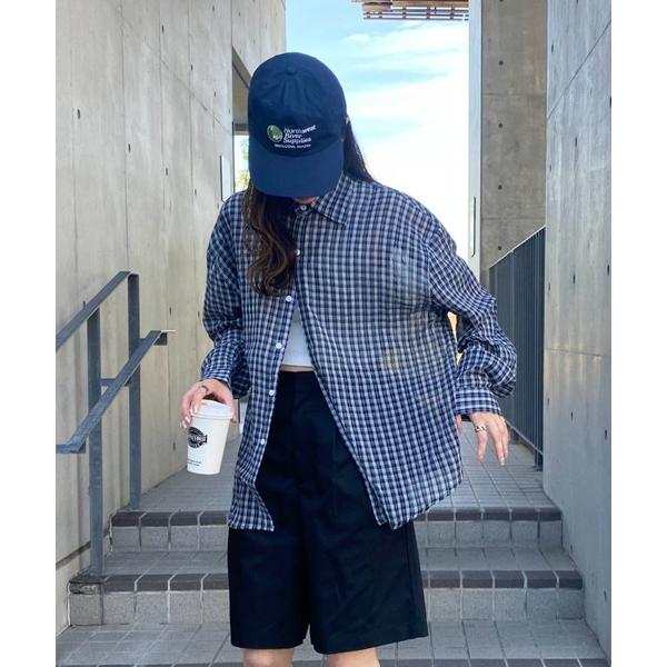 ブラウス シャツ チェックルーズシャツ(kiharu select) / チェックシャツ シアーシャツ シアートップス シースルー メンズライク 長袖 の商品画像