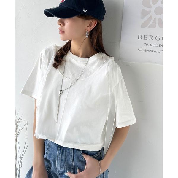 tシャツ 華やかレイヤード！綿100％チュールドッキングマルチウェイ半袖トップス レディース の商品画像