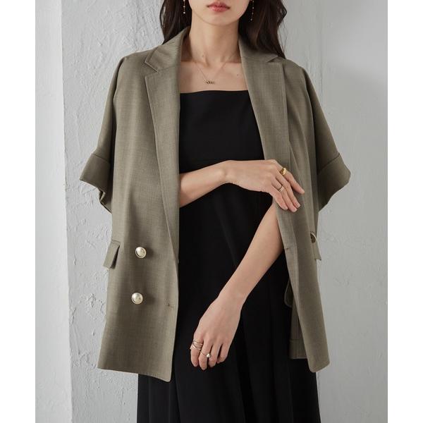 ジャケット テーラードジャケット 麻調ダブルボタンハーフスリーブジャケット レディース の商品画像