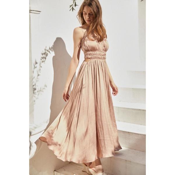 ワンピース Julia Satin Long Dress シャーリングサテンドレス