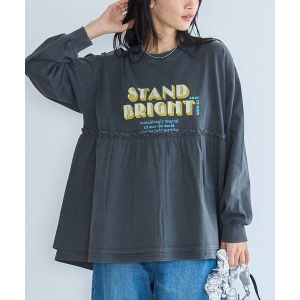 tシャツ 布帛ドッキングロゴプリントロンT レディース の商品画像