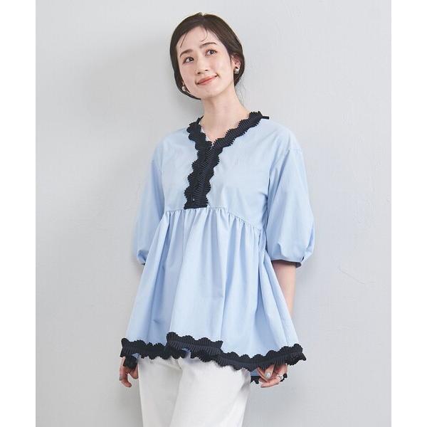 ブラウス シャツ タック フリルVネック ハーフスリーブ ブラウス レディース の商品画像