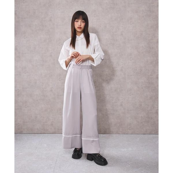 スラックス パンツ パイピングアクセントワイドパンツ「DIP IN CHOCOLATE」 レディース メンズ の商品画像