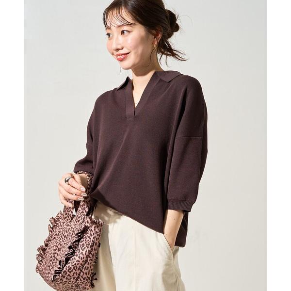 ポロシャツ ポロ 限定展開　半袖 ポロ襟 スキッパー サマーニット レディース の商品画像