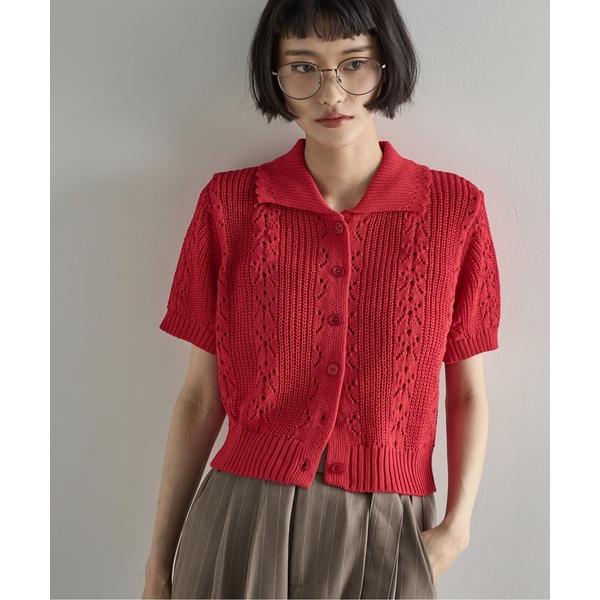 カーディガン 針抜きジャガードサマーニットポロカーデ レディース の商品画像