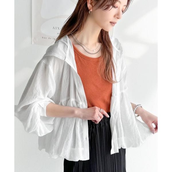 ブラウス シャツ 抜け感シアーで軽やかに。フード付きバルーンシルエットの長袖ブラウス レディース の商品画像