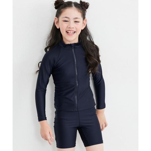水着 「スクール水着 UVカット」長袖フルジップセパレート水着(ゼッケン付)（女の子　水着） キッズ 子供 男の子 女の子 の商品画像