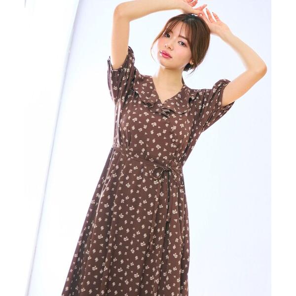 ワンピース カシュクールデザイン 小花プリントワンピース