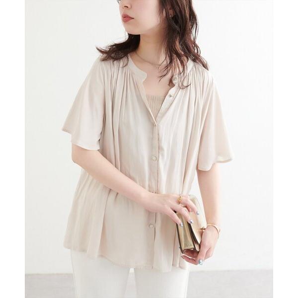 ブラウス シャツ とろみサテンフレア袖ギャザーブラウス レディース の商品画像