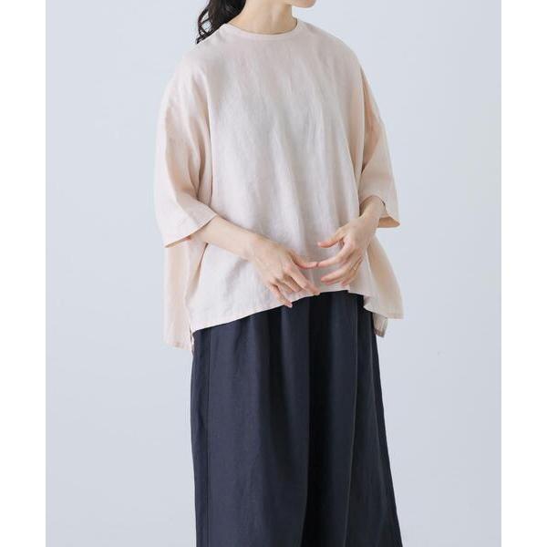 ブラウス シャツ リネンクルーネックハーフスリーブ レディース の商品画像