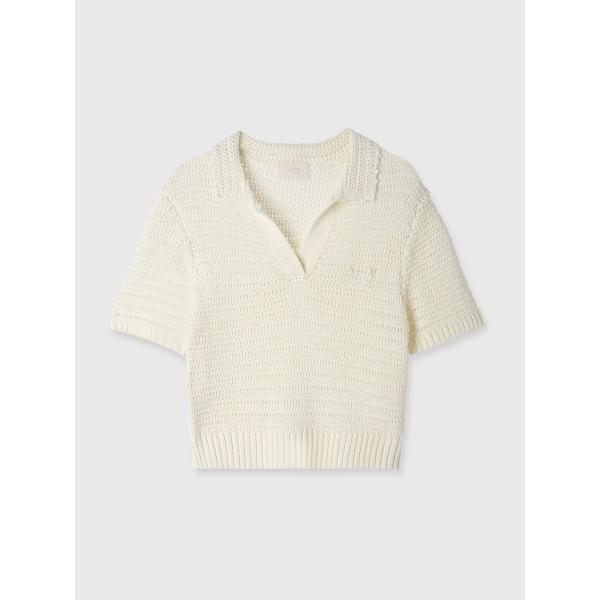 ポロシャツ ポロ 透かしニットポロ レディース の商品画像