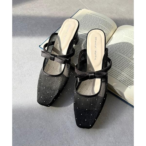 サンダル 2025春夏新作 リボン ベルトラインストーンシアー ミュール /51124 レディース の商品画像