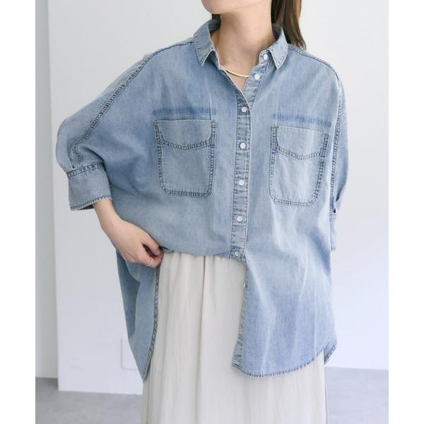 ブラウス シャツ 「25th」綿麻デニムハーフスリーブブラウス レディース の商品画像