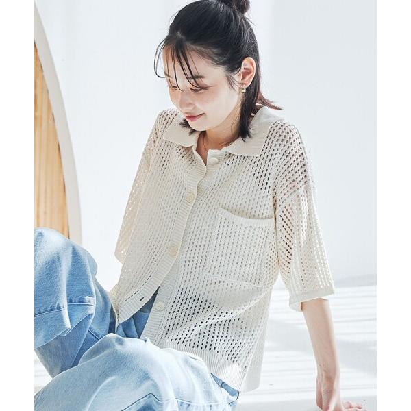 カーディガン メッシュニットポロカーディガン レディース の商品画像