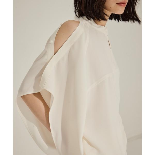 ブラウス シャツ 半袖 「STUDIOUS/ステュディオス」BACK SATIN DRAPE BLOUSE/バックサテンドレープブラウス/ウォッシャブル レディース