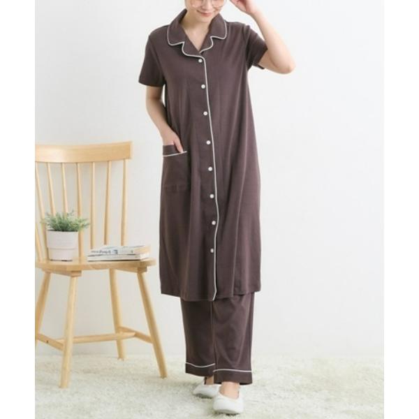 マタニティ 「マタニティウエア・授乳服」カットソー素材で着心地ラクちん！前開き半袖パジャマ（産前・産後） の商品画像