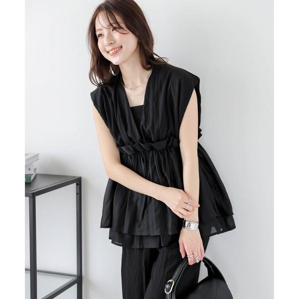 セットアップ ペプラムギャザートップス+パンツ セットアップ レディース の商品画像