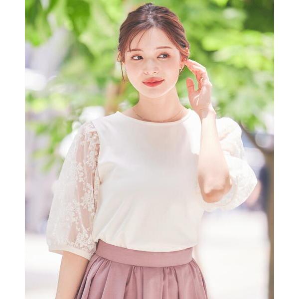 tシャツ 「接触冷感・UV・マシンウォッシャブル」袖レースデザイントップス レディース の商品画像