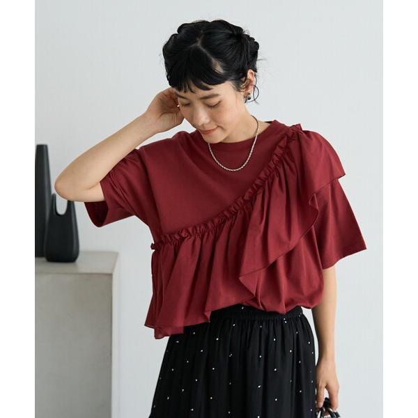 tシャツ アシンメトリー フリルドッキングTシャツ レディース