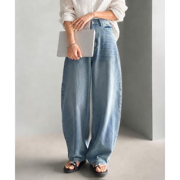 ワイドパンツ ジーンズ デニム デニムパンツ こなれ感抜群の1本。ゆったりシルエットカーブデニムエッグパンツ レディース