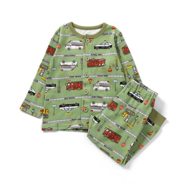 パジャマ 「WEB限定/ジュニア対応」前あきパジャマ はたらくくるまボーダー柄 キッズ 子供 男の子 の商品画像