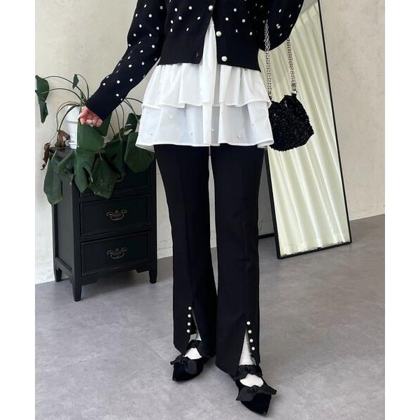 パンツ パール付フロントスリットスーパーストレッチパンツ レディース の商品画像