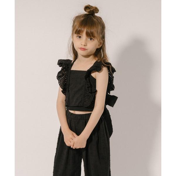 ブラウス シャツ 「2点セット」スクエアネックカットワークレースフリルトップス＋テーパードパンツ キッズ 子供服 女の子 の商品画像